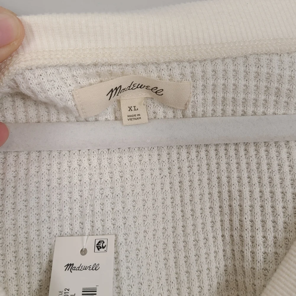Madewell Classic Brushed Waffle Knit V-neck Long Sleeve Top In Antique Cream XL